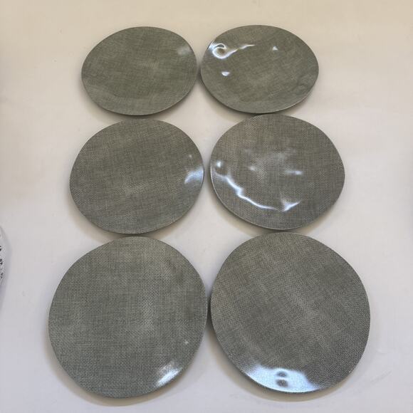 Set of 6 Crate & Barrel Melamine Dinner Plates Woven Texture Beach House 10.5" - Picture 2 of 8